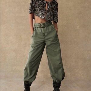 Free People We the Free Sloane Belted Wide Leg Pants in Washed Army Green